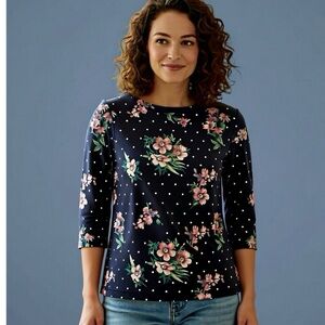 Croft & Barrow Navy Floral Long Sleeve Top